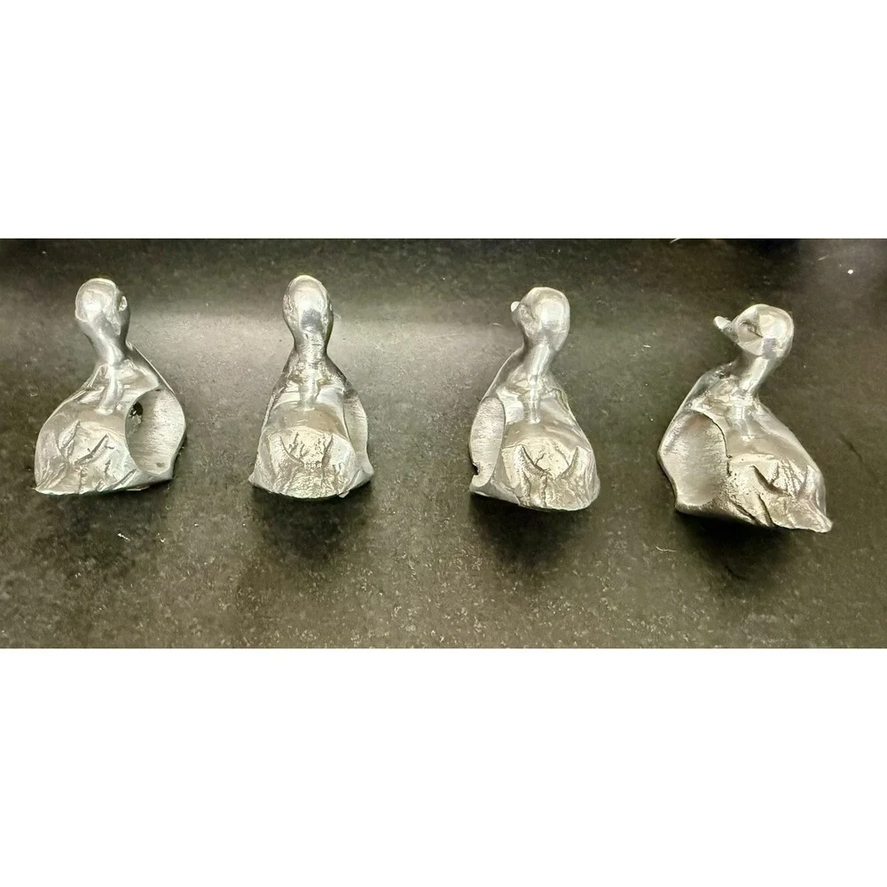 Set of 4 Pewter Napkin Rings Holders Farmhouse Animals Ducks